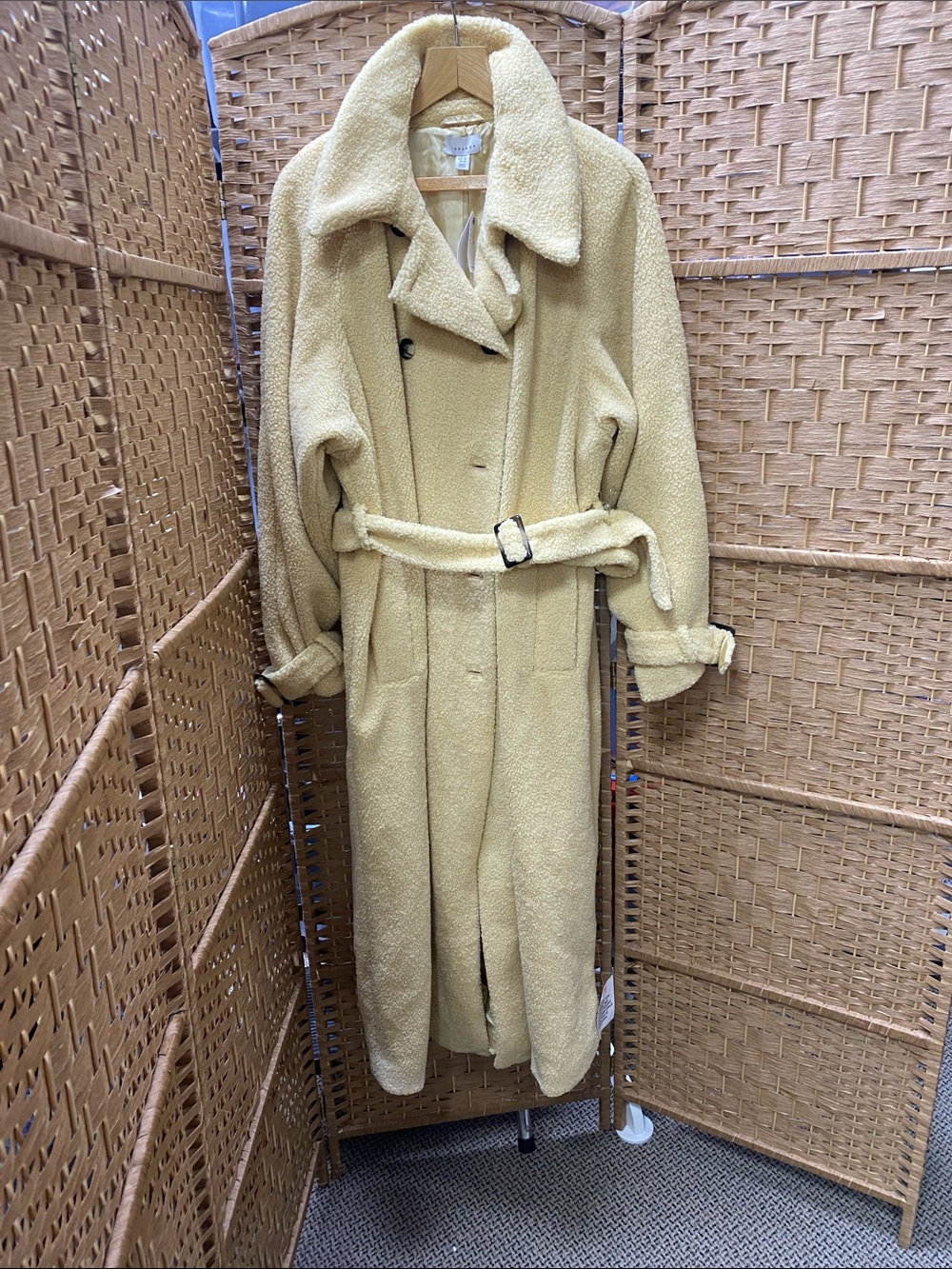 Topshop Pale Yellow Teddy Trench Coat with Belt